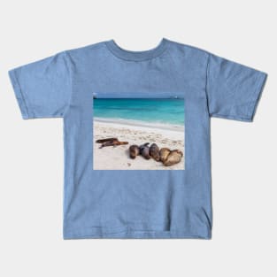 Sea Lions Resting on Galapagos Beach Kids T-Shirt